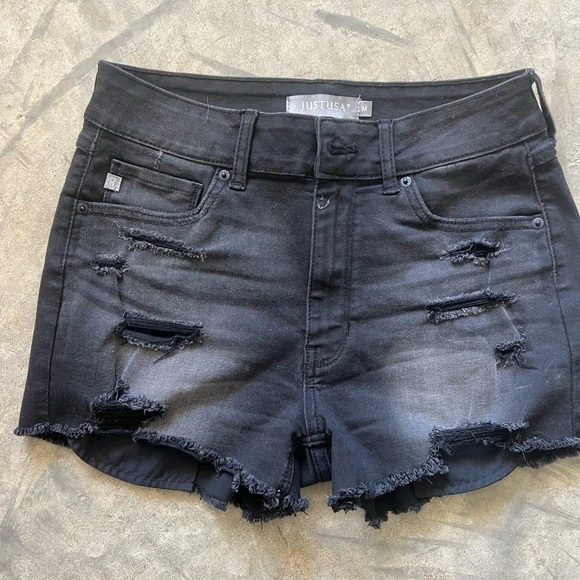 Just USA Pants - Just USA: Black Distressed Jean Shorts